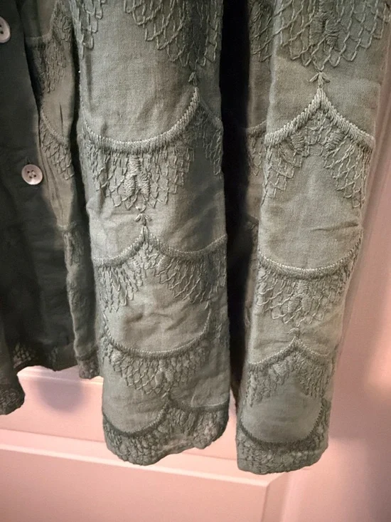 Anthropologie Green Textured Button-Front Midi Dress - Picture 3 of 6